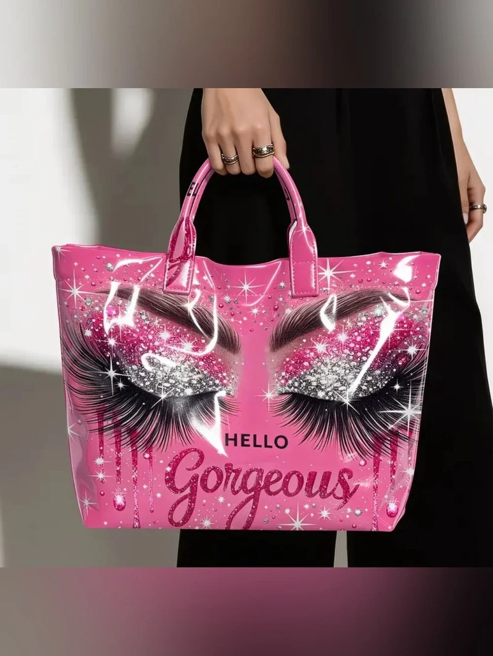 Cute Hello Gorgeous Spaarkle Eye Print Daily Commute Hand Tote Bag